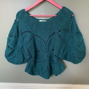 Ya Los Angeles boutique crochet blouse teal medium